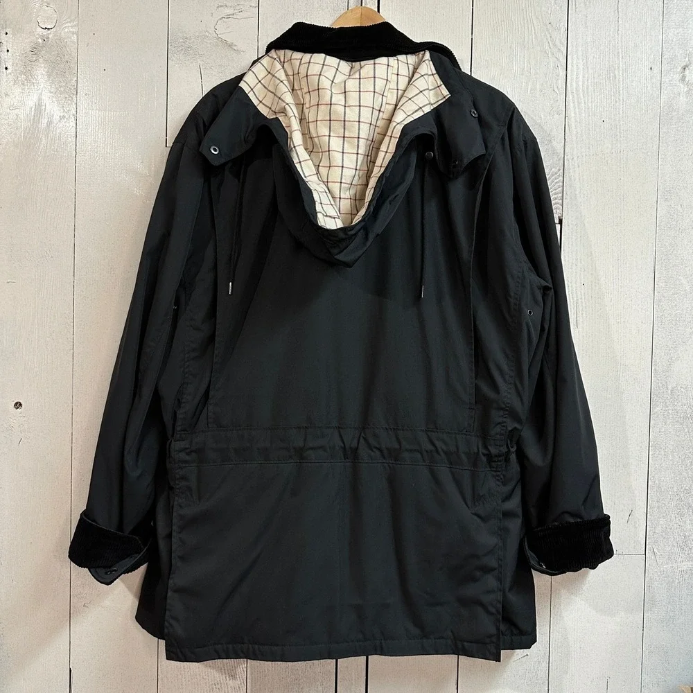 Polo Ralph Lauren Mens Field Jacket Black Corduroy Collar Leather Trim Vtg Large